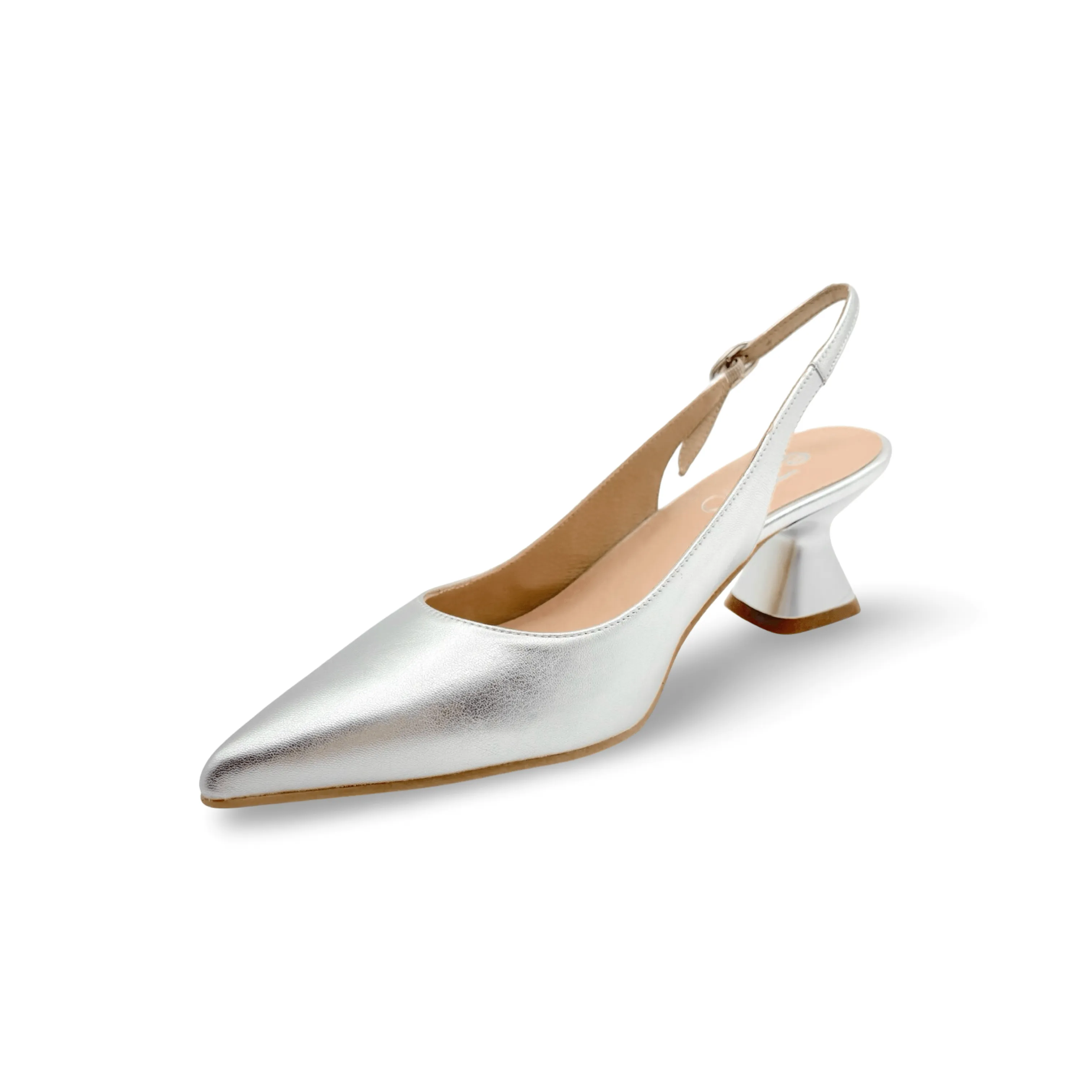 12038 Silver Leather Slingback Pump
