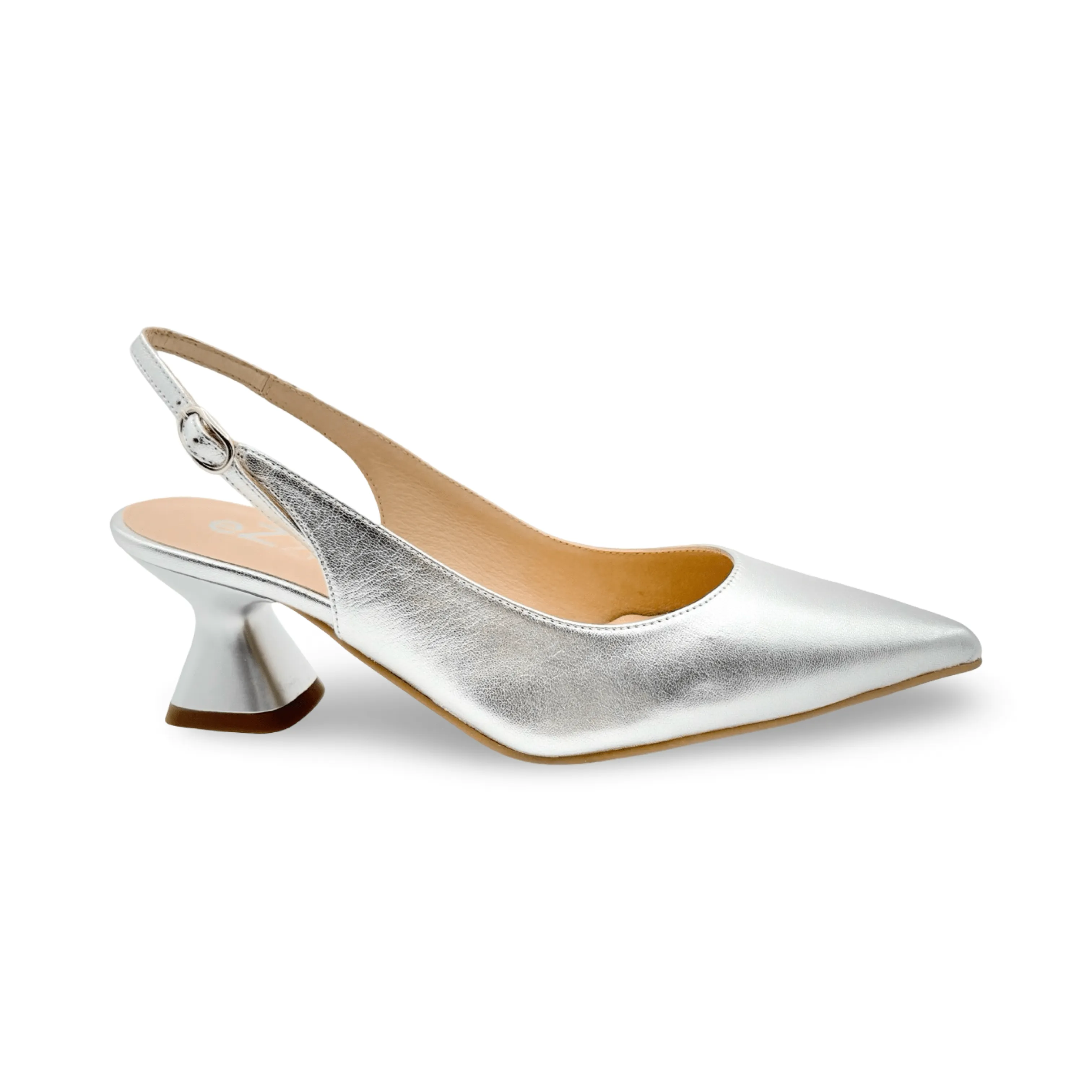12038 Silver Leather Slingback Pump