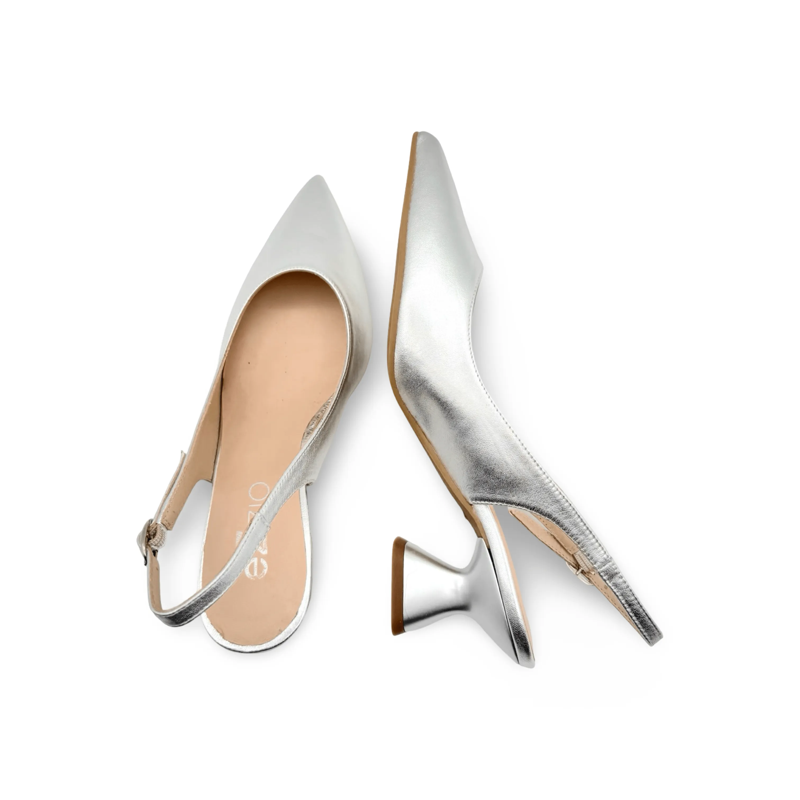 12038 Silver Leather Slingback Pump