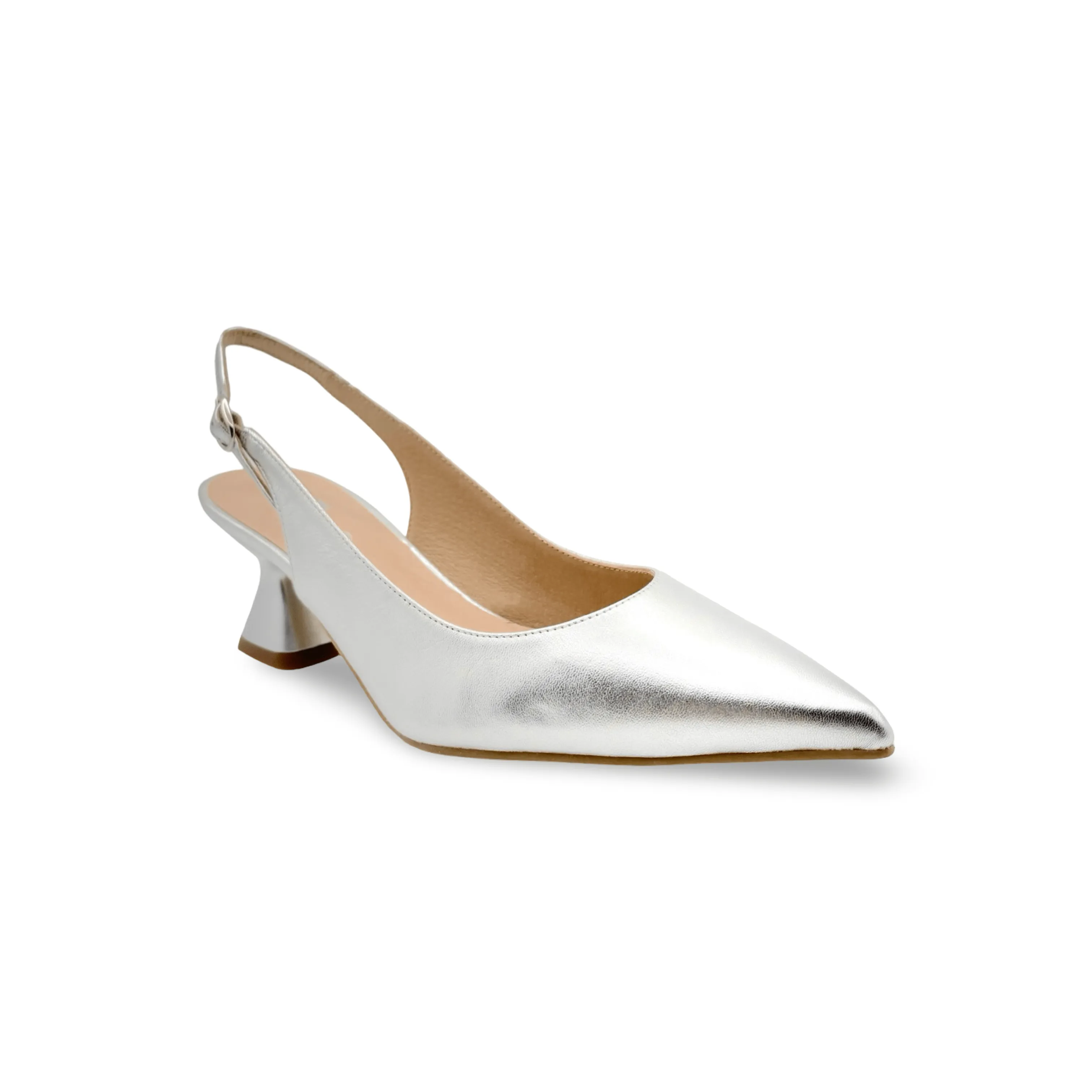 12038 Silver Leather Slingback Pump