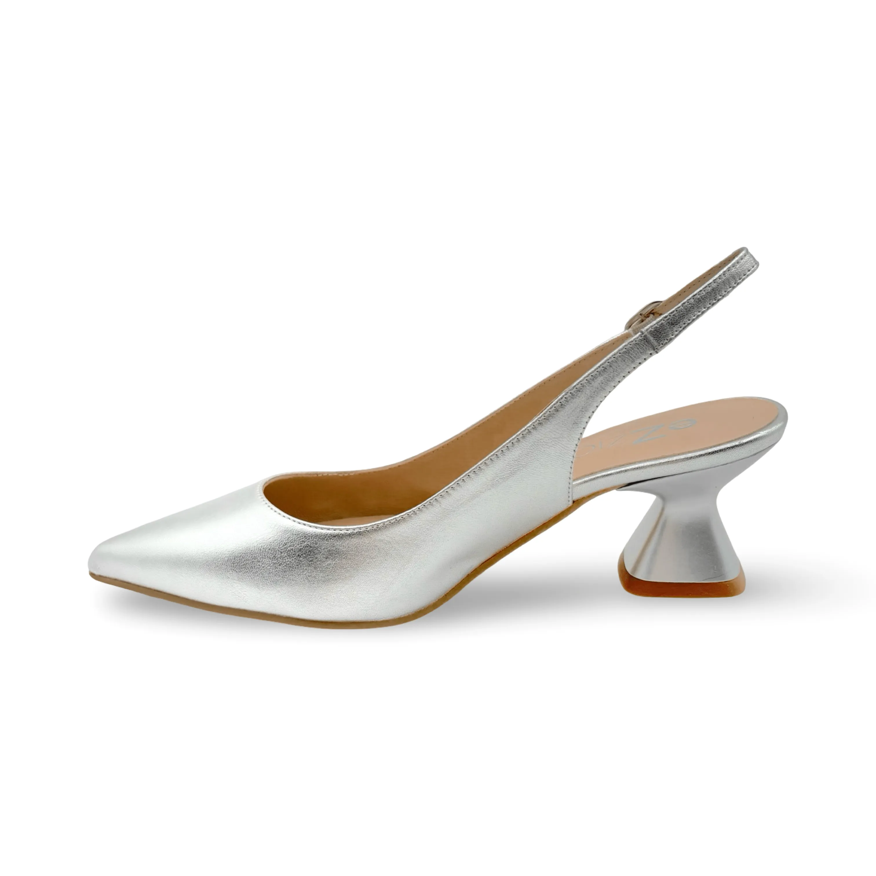 12038 Silver Leather Slingback Pump