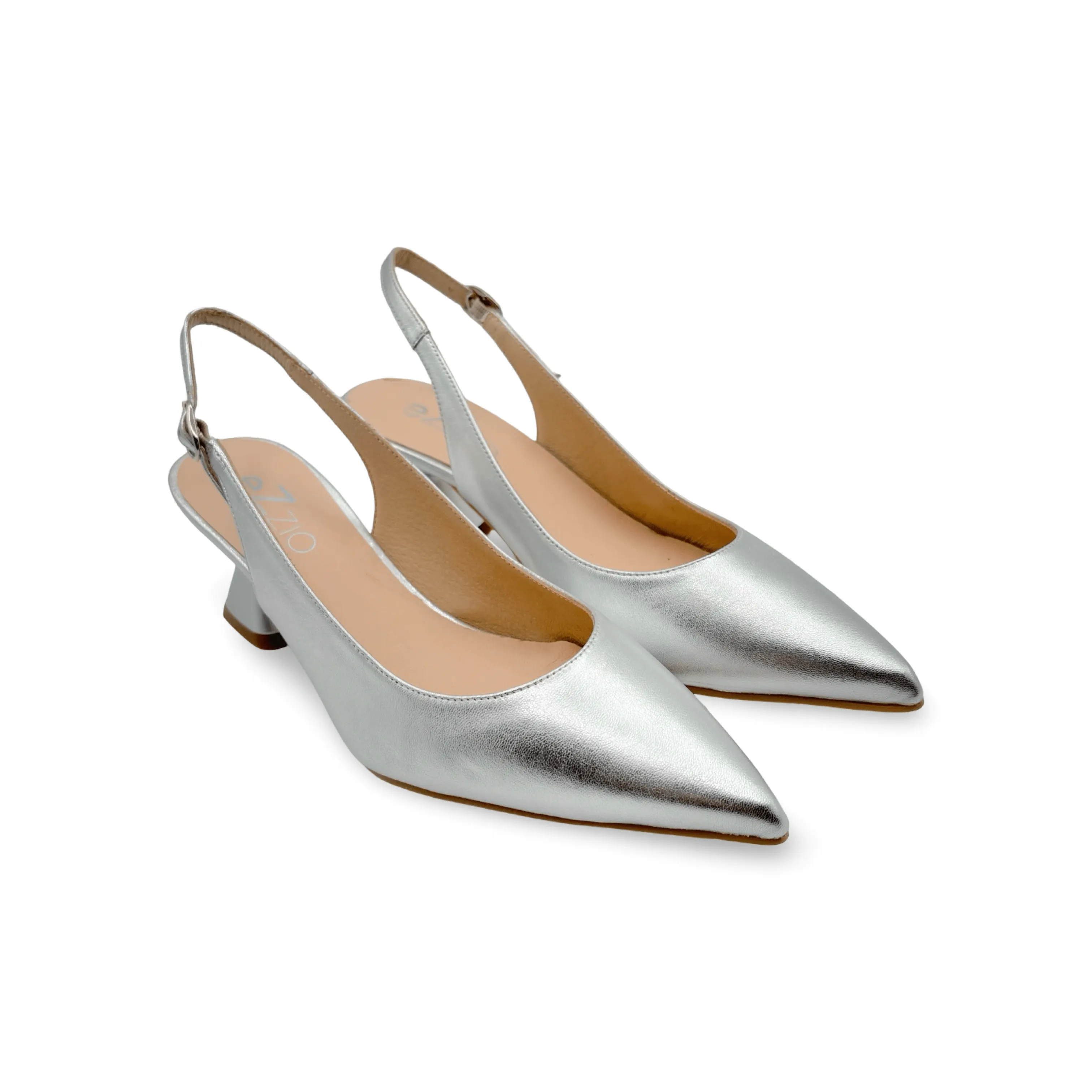 12038 Silver Leather Slingback Pump