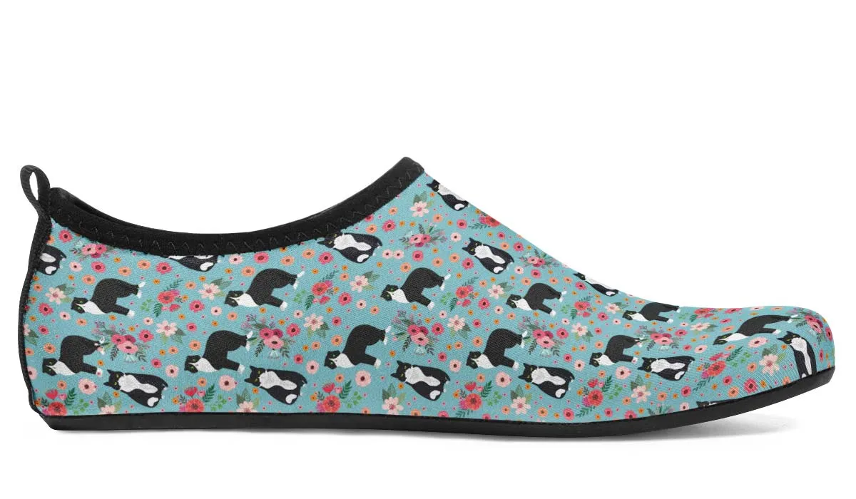 Black White Cat Flower Aqua Barefoot Shoes