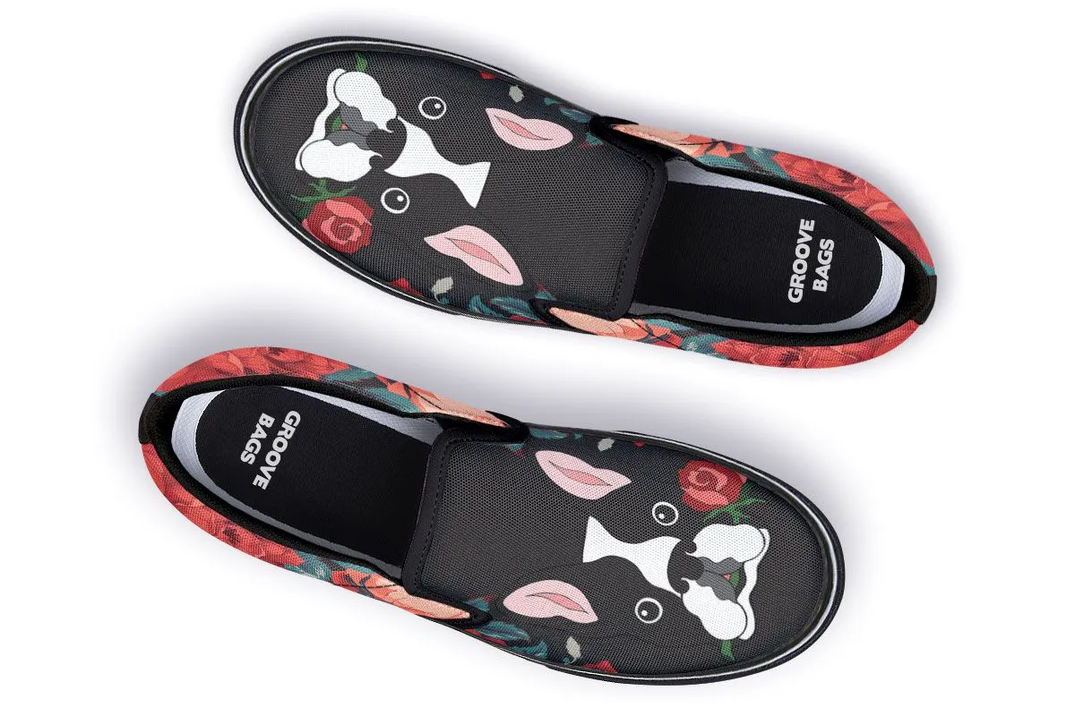 Boston Terrier Rose Slip-On Shoes