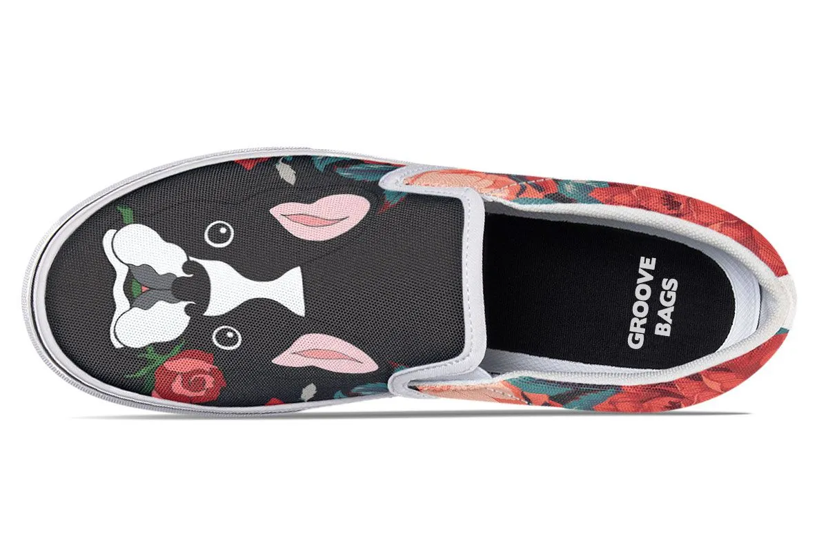 Boston Terrier Rose Slip-On Shoes