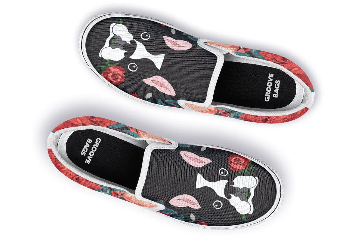 Boston Terrier Rose Slip-On Shoes