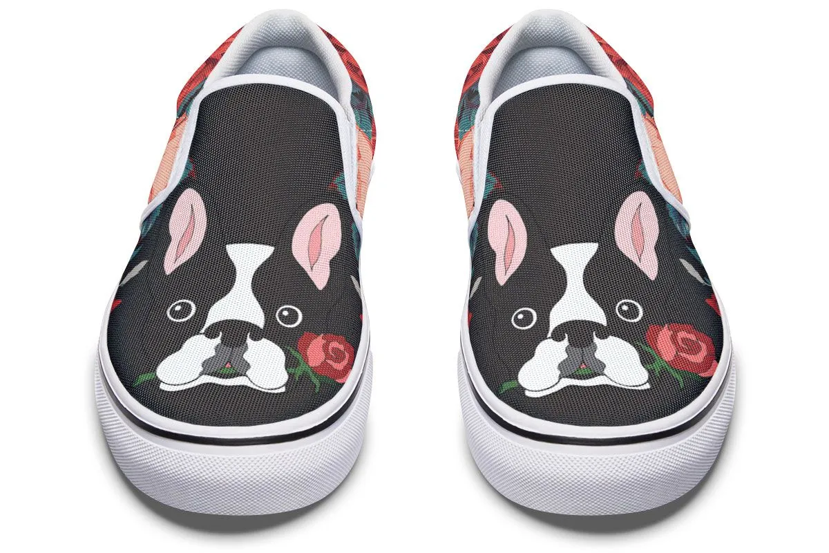 Boston Terrier Rose Slip-On Shoes