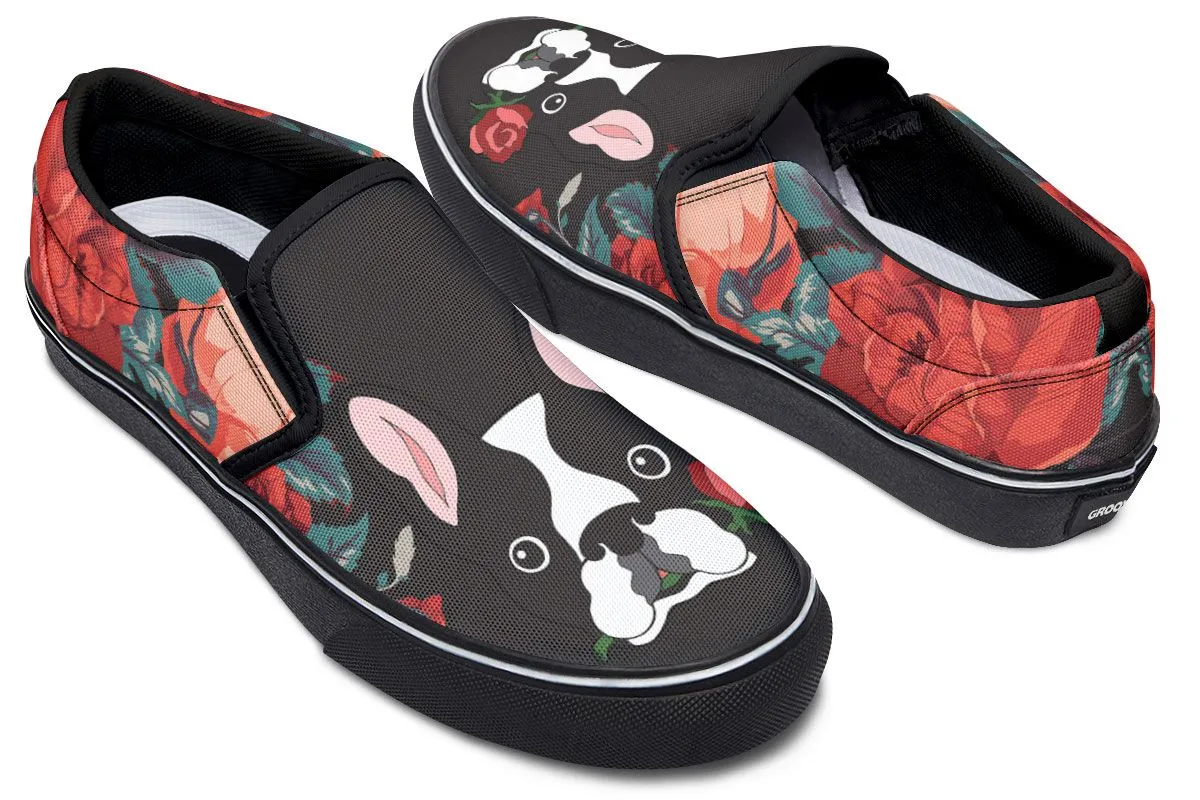 Boston Terrier Rose Slip-On Shoes
