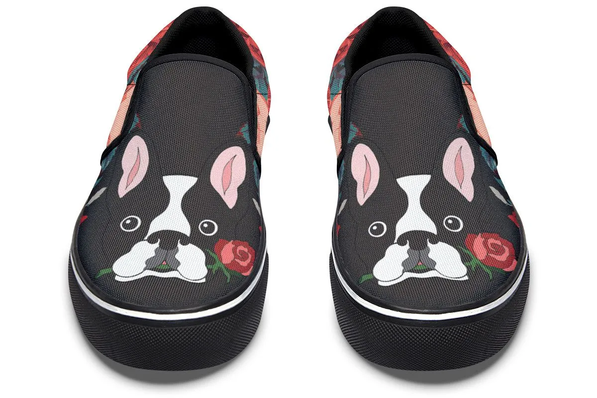 Boston Terrier Rose Slip-On Shoes