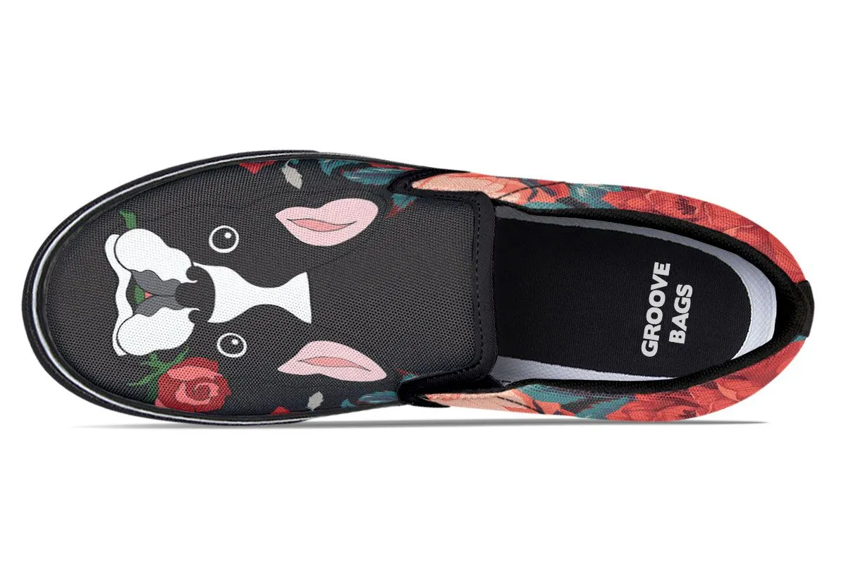 Boston Terrier Rose Slip-On Shoes