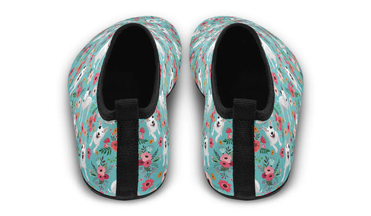 Bull Terrier Flower Aqua Barefoot Shoes