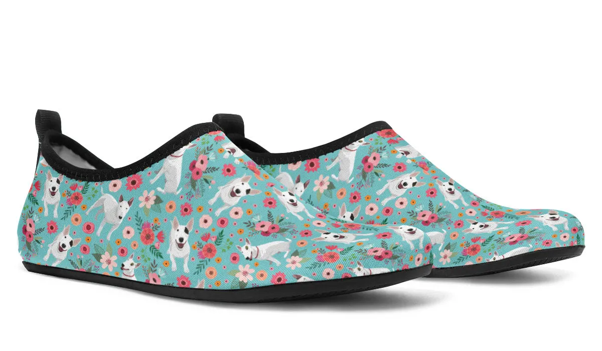 Bull Terrier Flower Aqua Barefoot Shoes