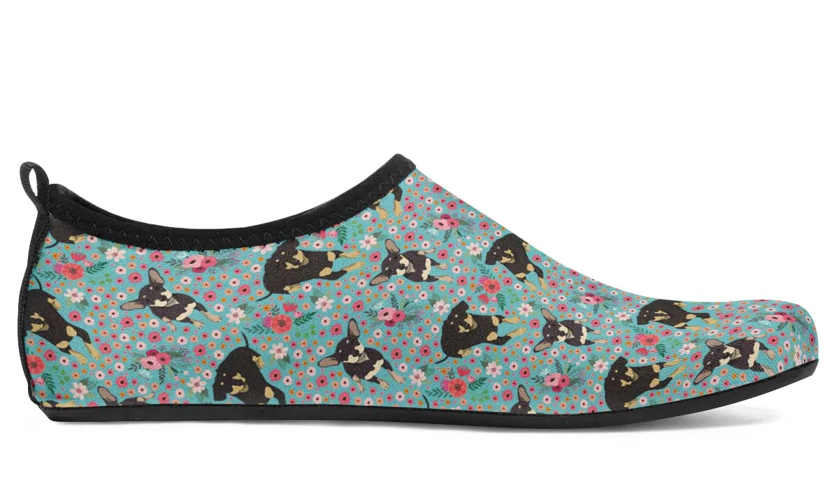 Chiweenie Flower Aqua Barefoot Shoes