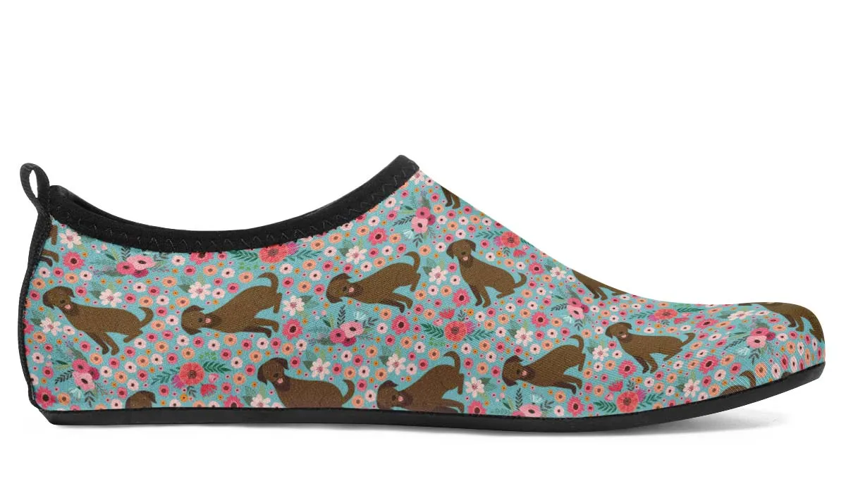 Chocolate Labrador Flower Aqua Barefoot Shoes