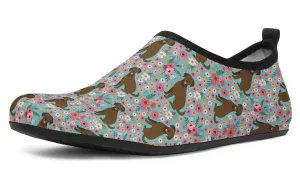 Chocolate Labrador Flower Aqua Barefoot Shoes