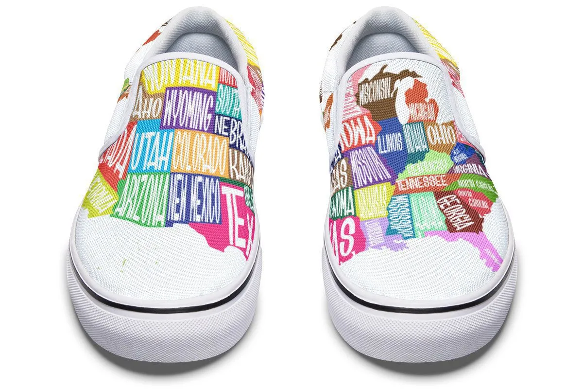 Colorful States Map Slip-On Shoes