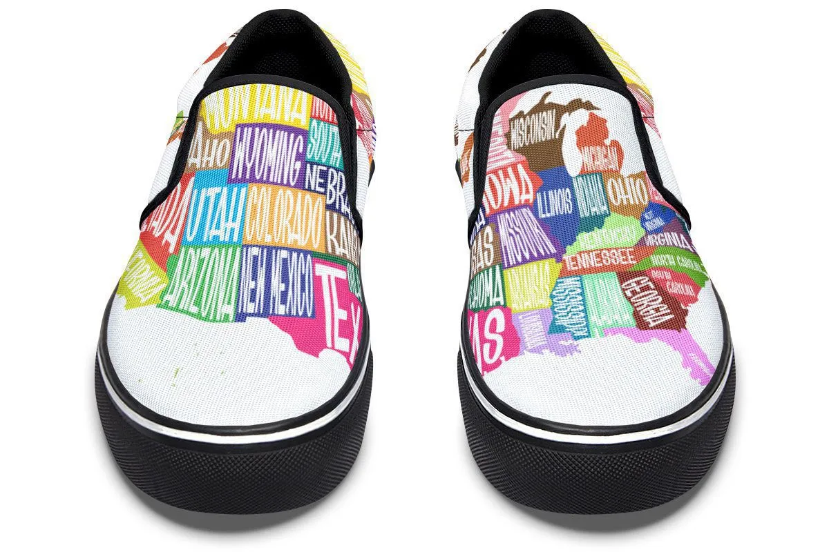 Colorful States Map Slip-On Shoes