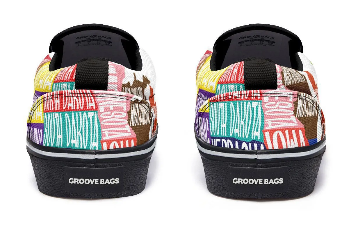 Colorful States Map Slip-On Shoes