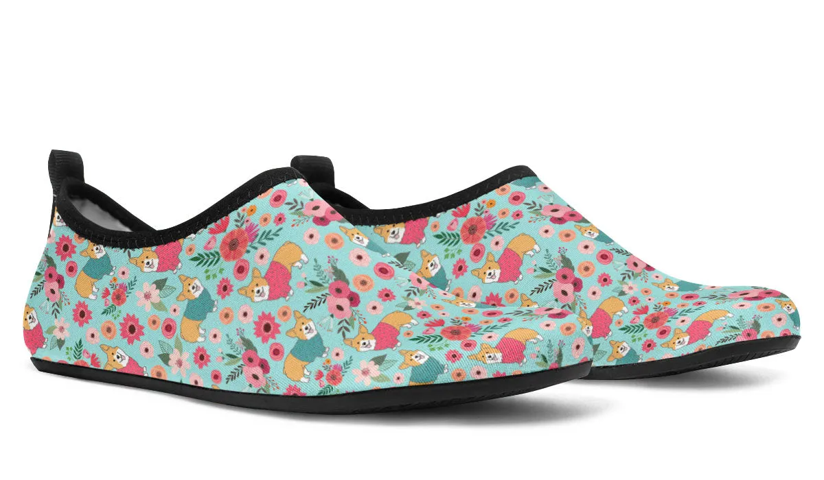 Corgi Flower Aqua Barefoot Shoes
