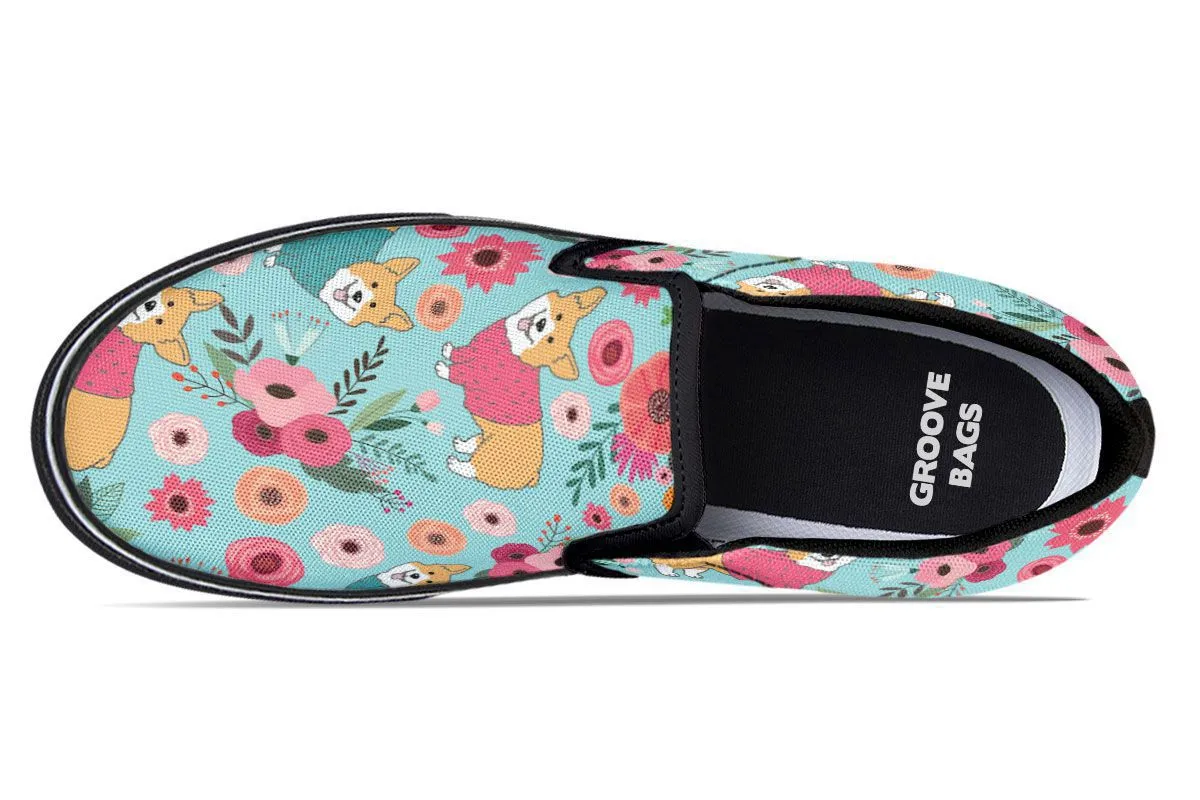 Corgi Flower Slip-On Shoes