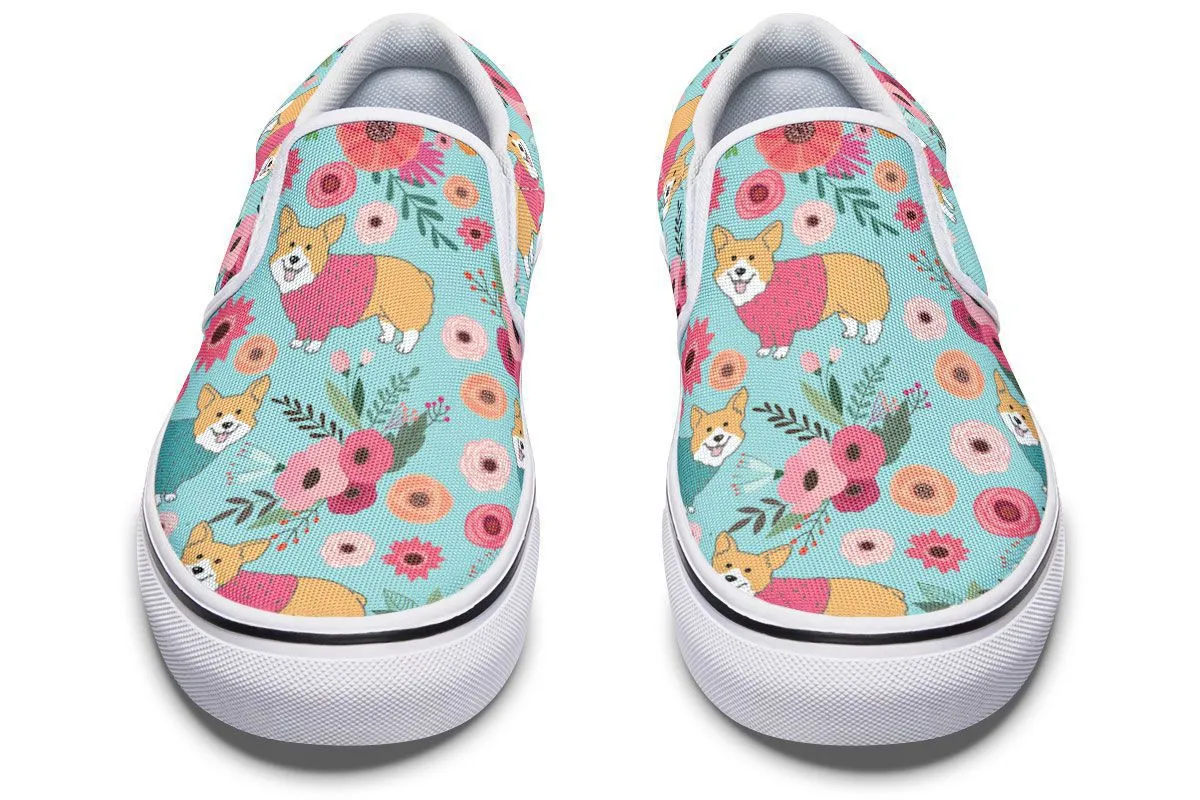 Corgi Flower Slip-On Shoes