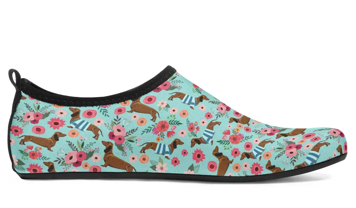 Dachshund Flower Aqua Barefoot Shoes