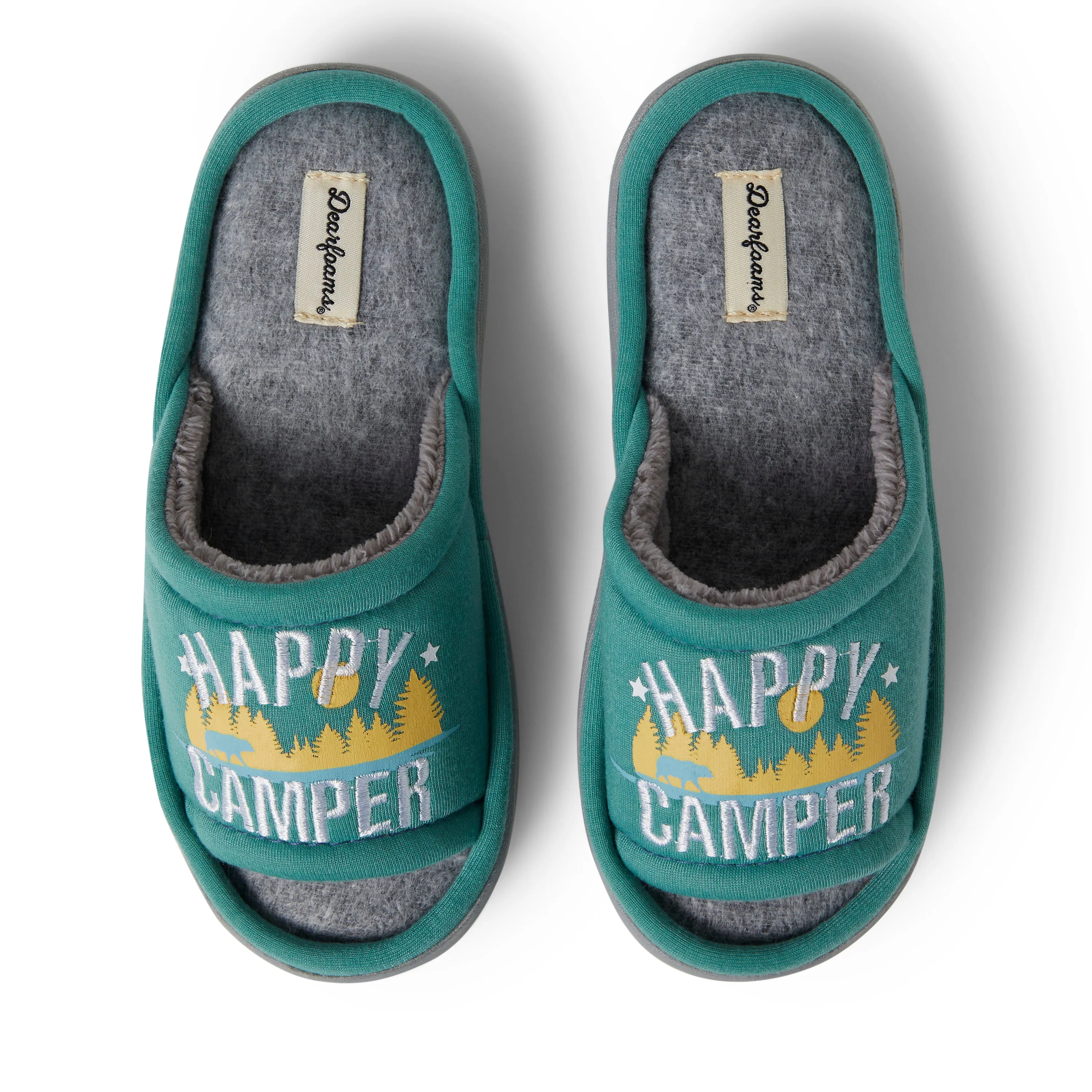 Dearfoams Kids Unisex Lennox Happy Camper Sweatshirt Slide Slipper