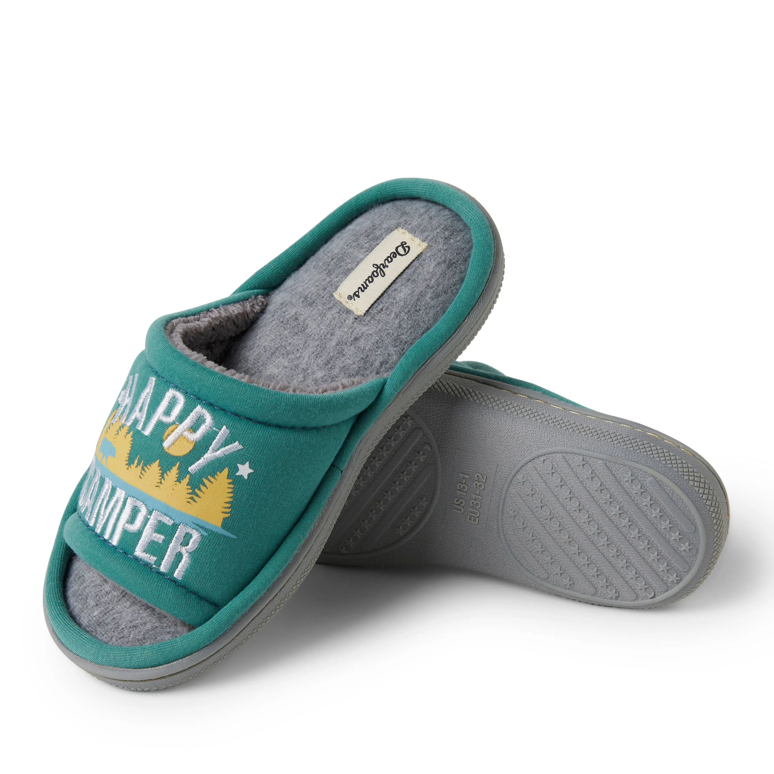 Dearfoams Kids Unisex Lennox Happy Camper Sweatshirt Slide Slipper
