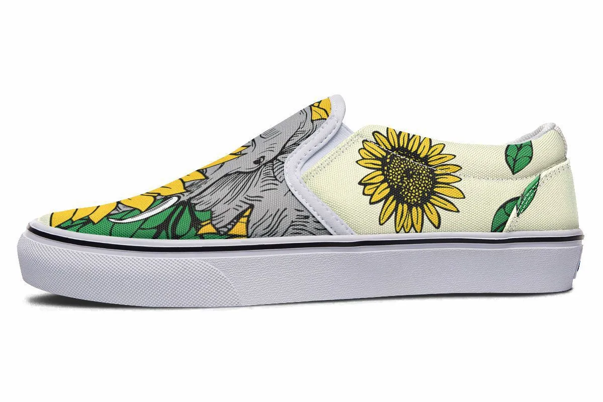 Elephant Sunflower Slip-On Shoes