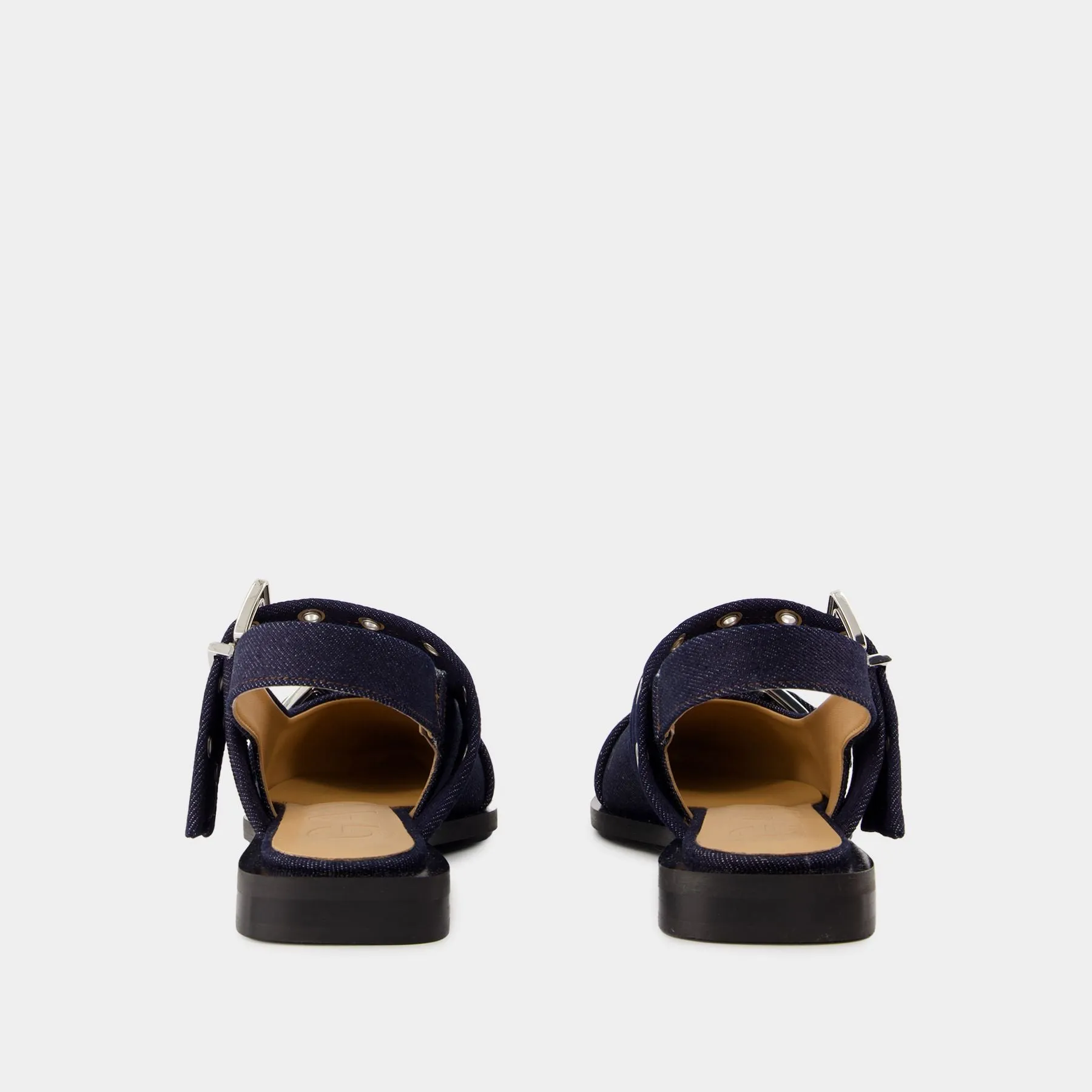 Feminine Buckle Ballerinas - Ganni - Cotton - Blue