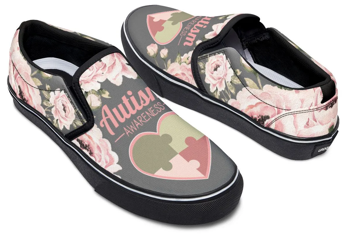 Floral Autism Awareness Slip-On Shoes