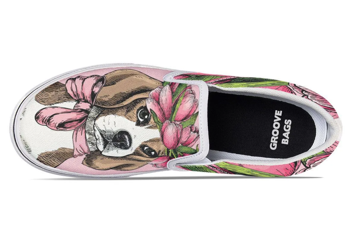 Floral Beagle Slip-On Shoes