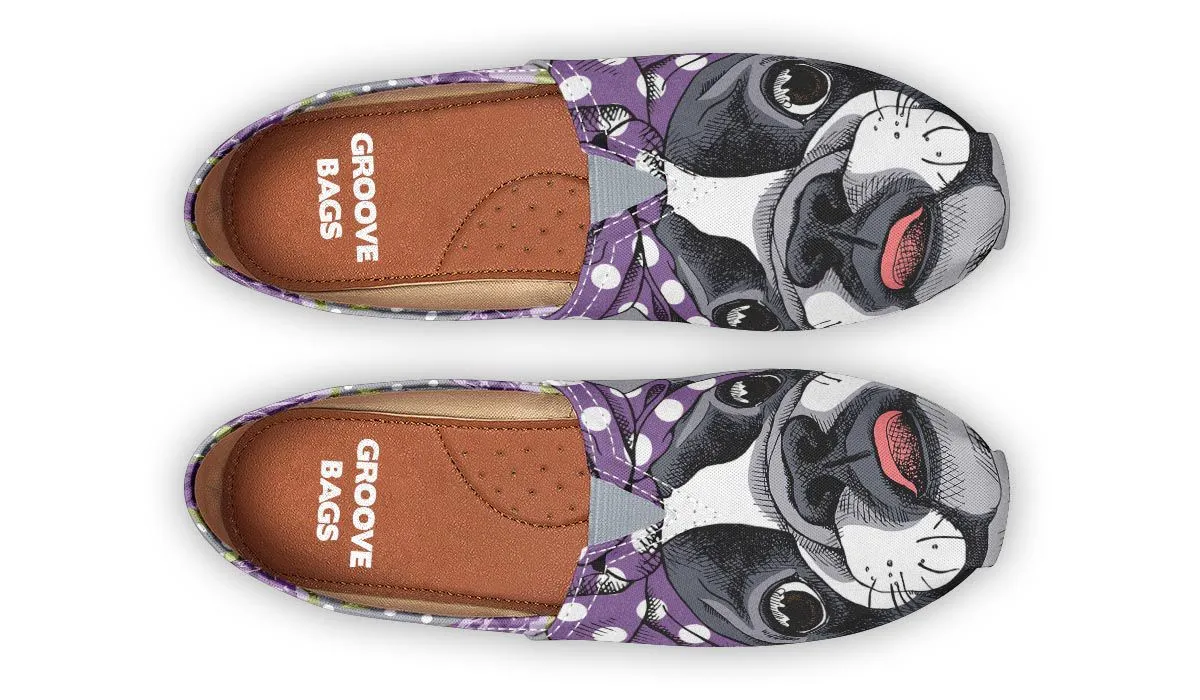 Floral Boston Terrier Purple Casual Shoes