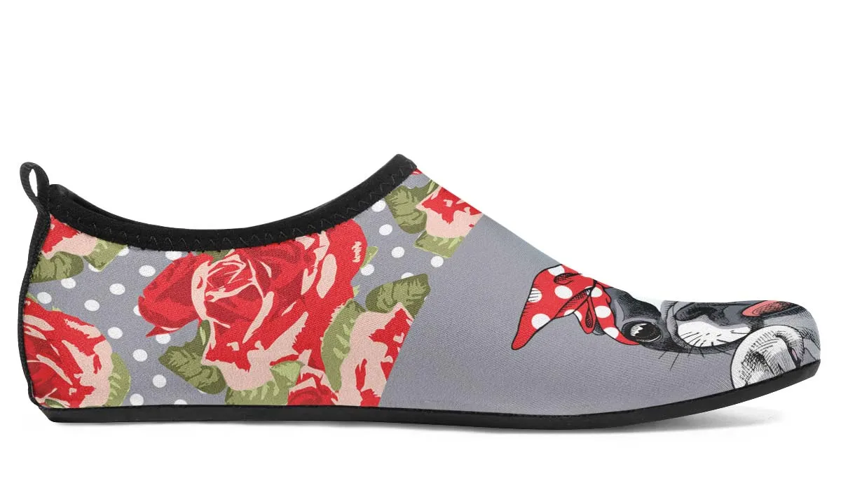 Floral Boston Terrier Red Aqua Barefoot Shoes