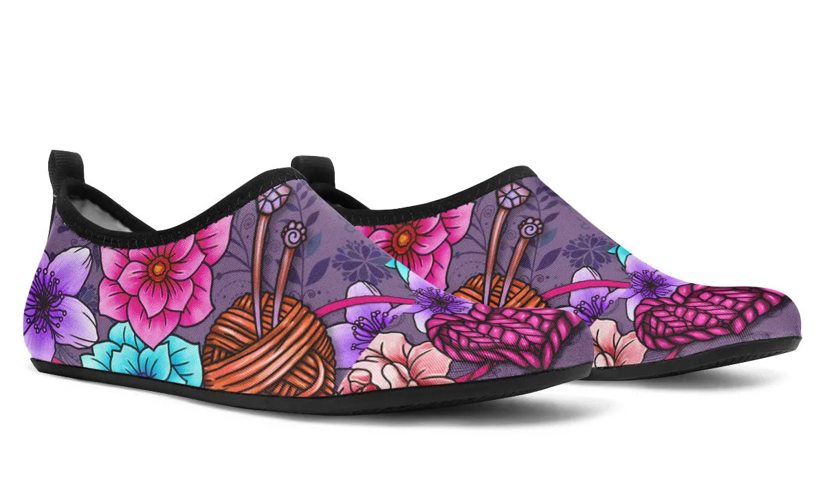 Floral Knitting Athletic Aqua Barefoot Shoes