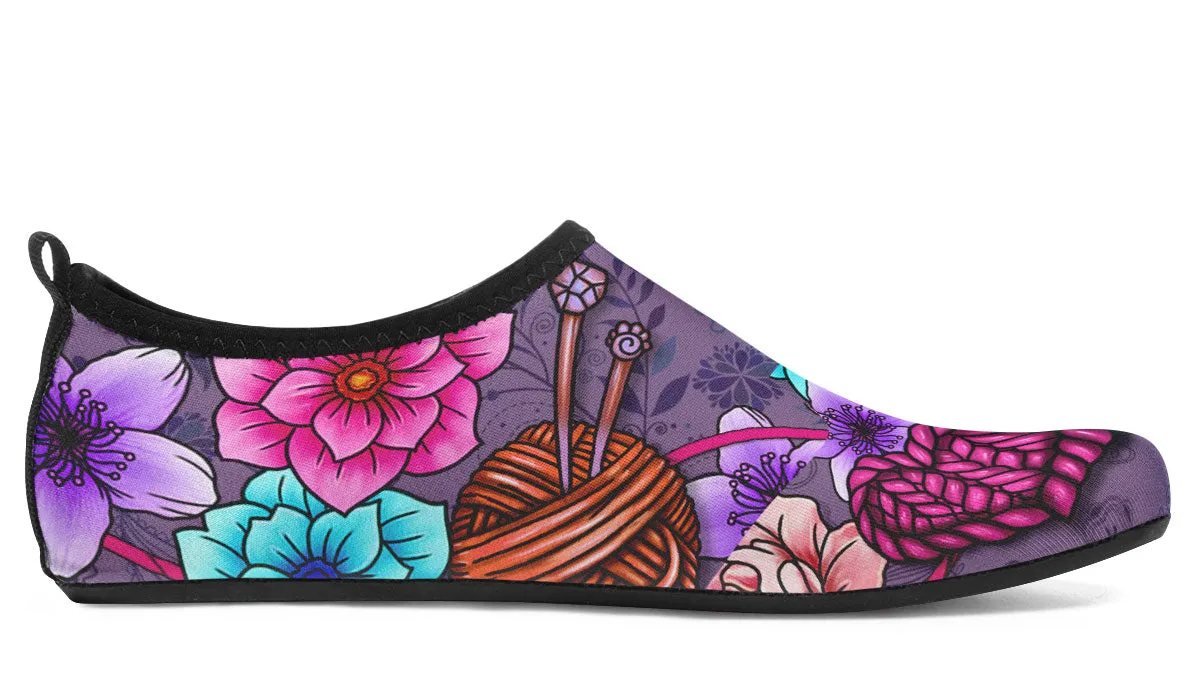 Floral Knitting Athletic Aqua Barefoot Shoes
