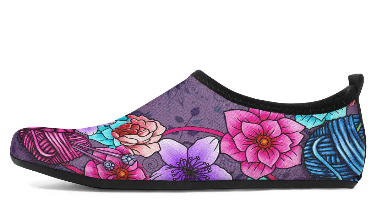 Floral Knitting Athletic Aqua Barefoot Shoes