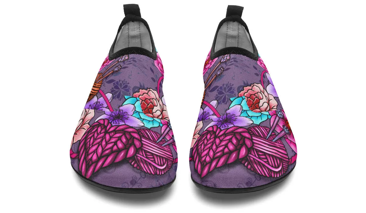 Floral Knitting Athletic Aqua Barefoot Shoes