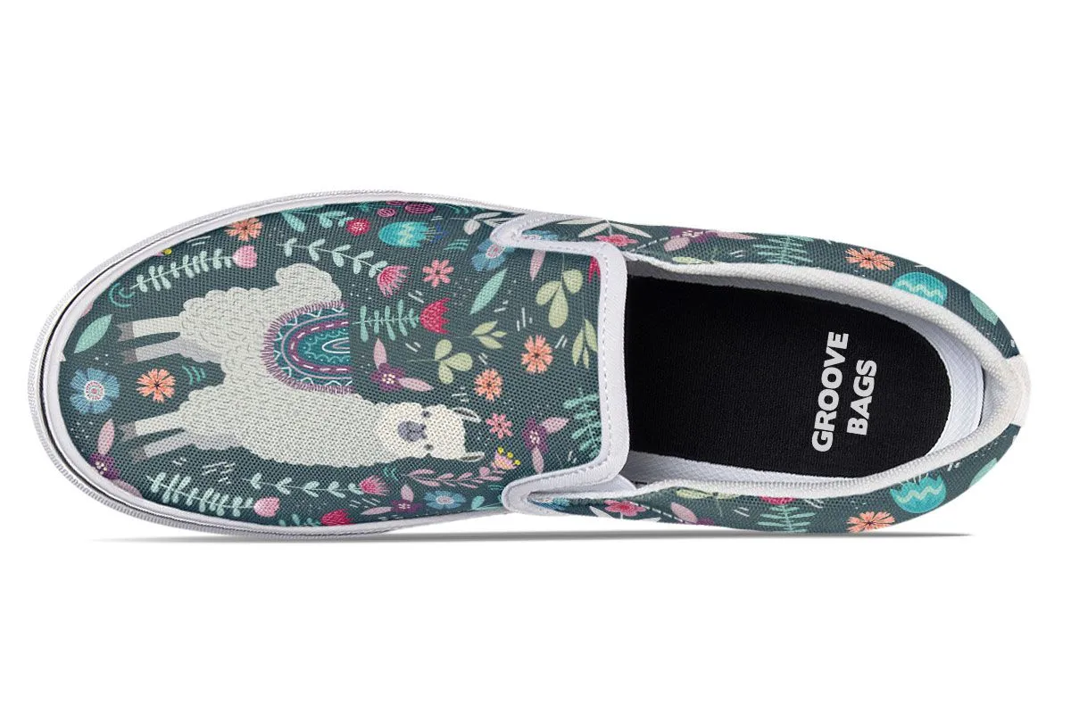 Floral Llama Slip-On Shoes