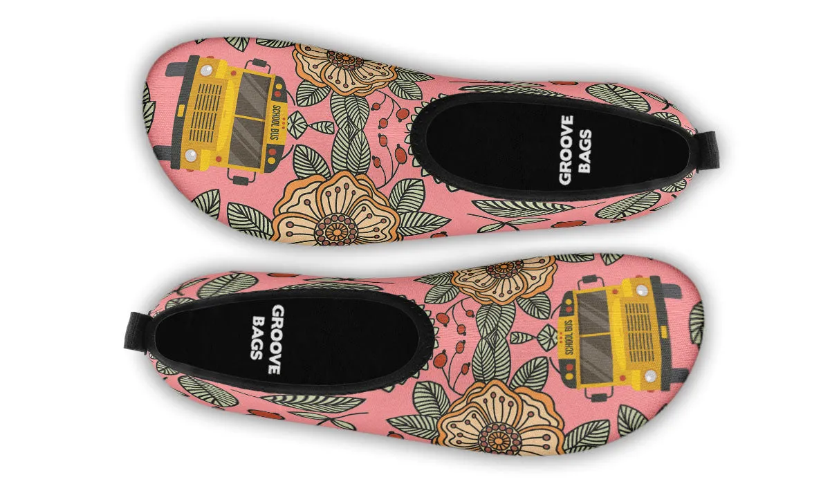 Floral School Bus Aqua Barefoot Shoes