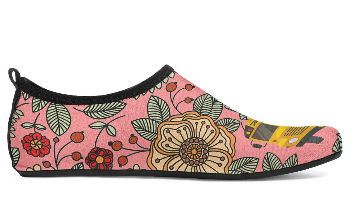 Floral School Bus Aqua Barefoot Shoes