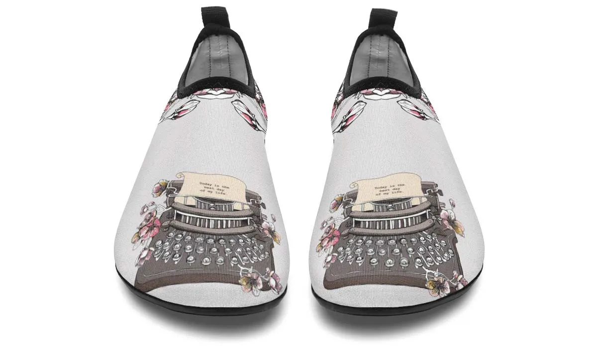 Floral Typewriter Aqua Barefoot Shoes
