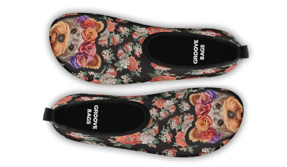Floral Yorkie Aqua Barefoot Shoes