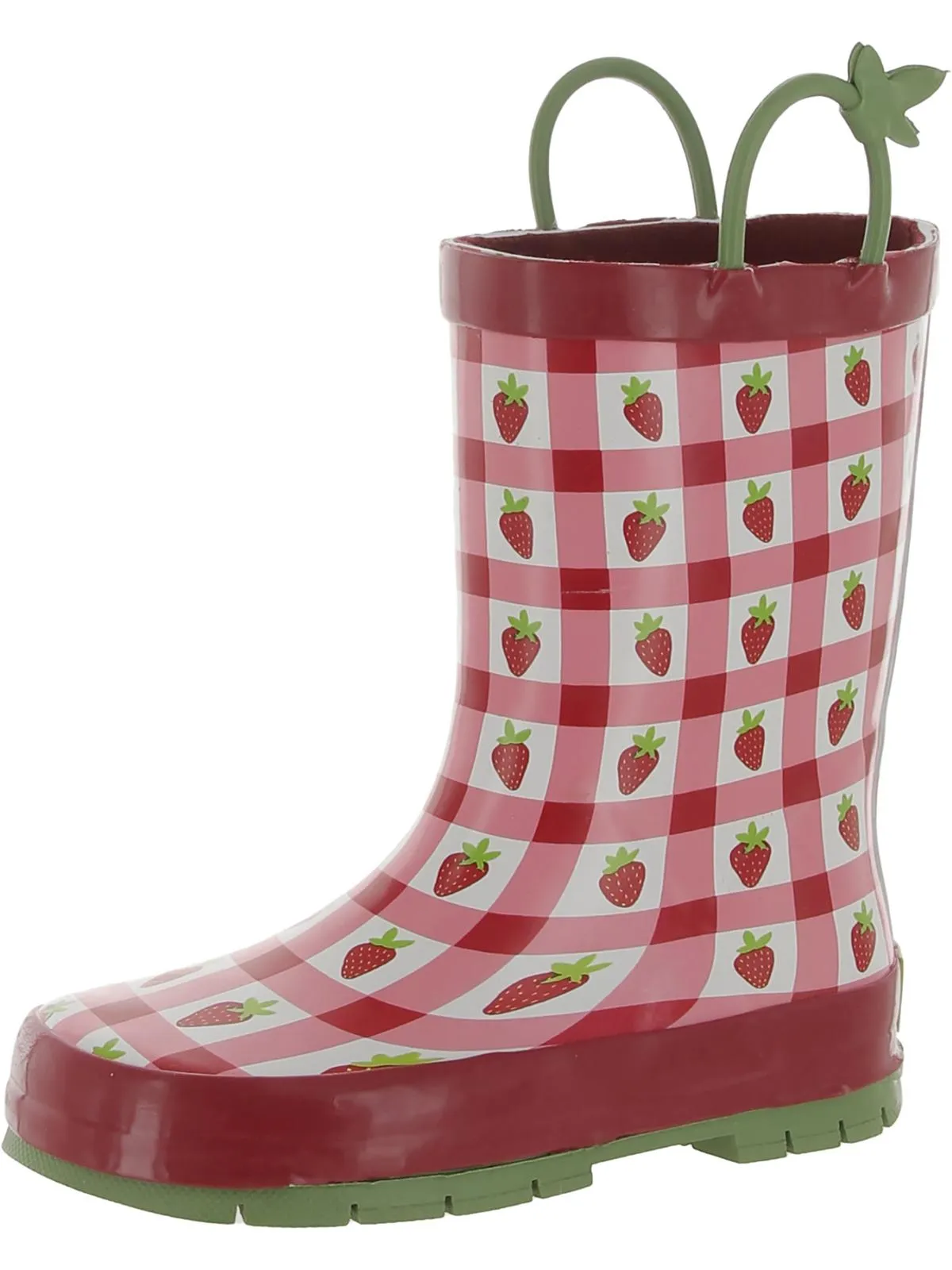 Gingham Strawberry Girls Printed Pull On Rain Boots