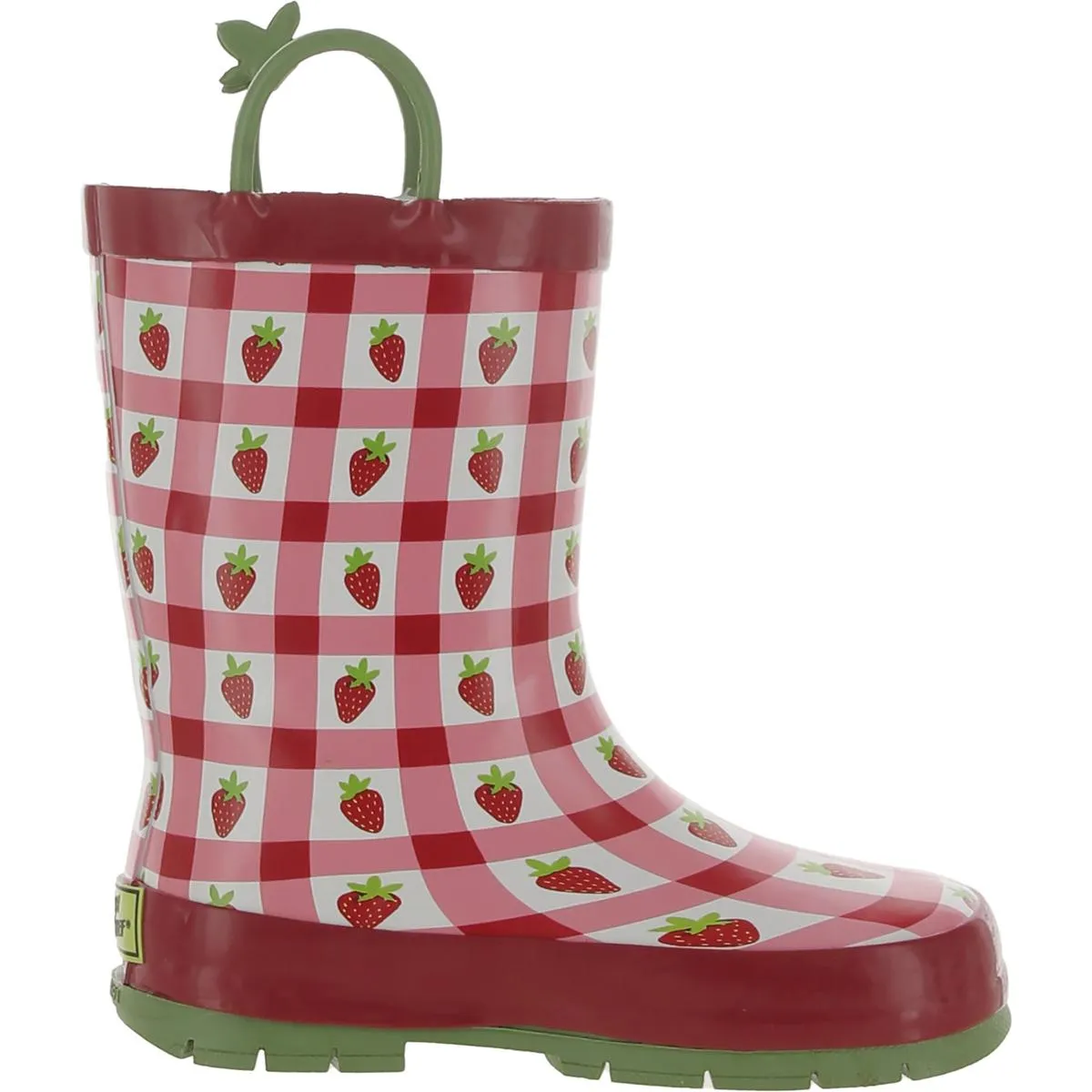 Gingham Strawberry Girls Printed Pull On Rain Boots