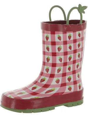 Gingham Strawberry Girls Printed Pull On Rain Boots