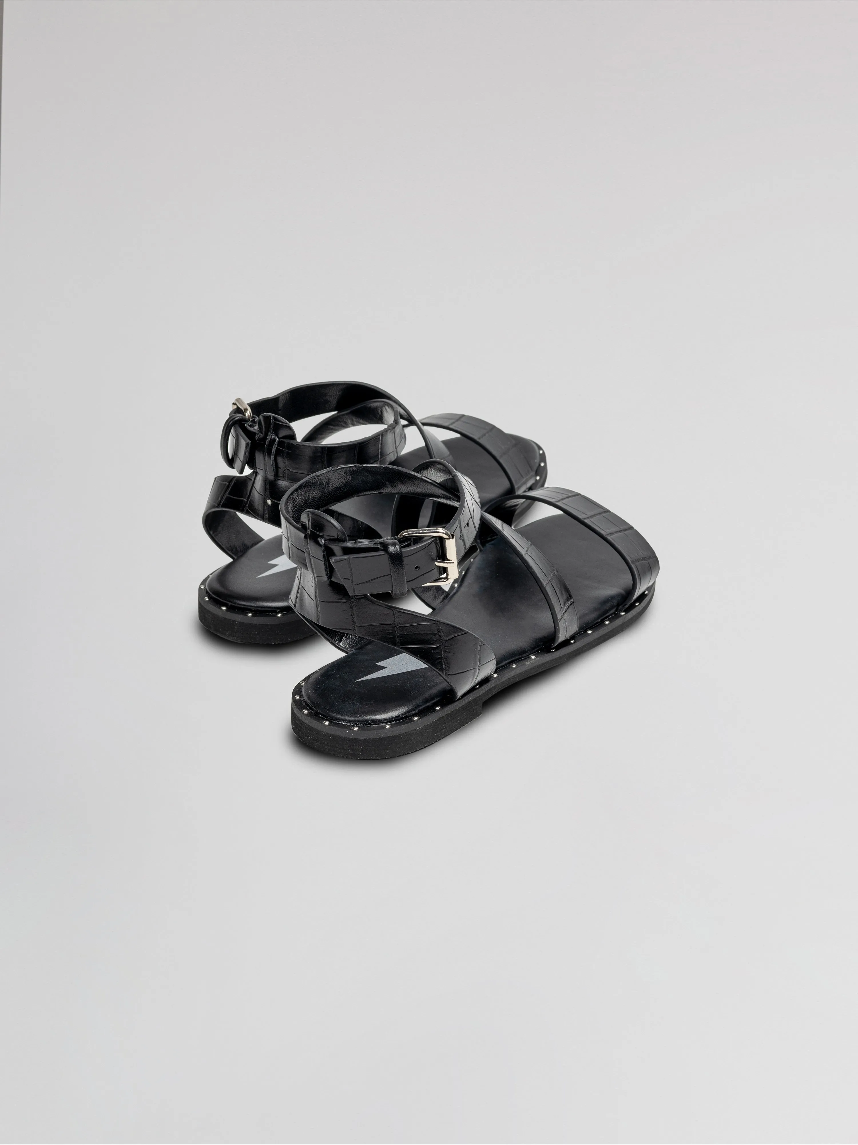 Girls Black Leather Strappy Sandals