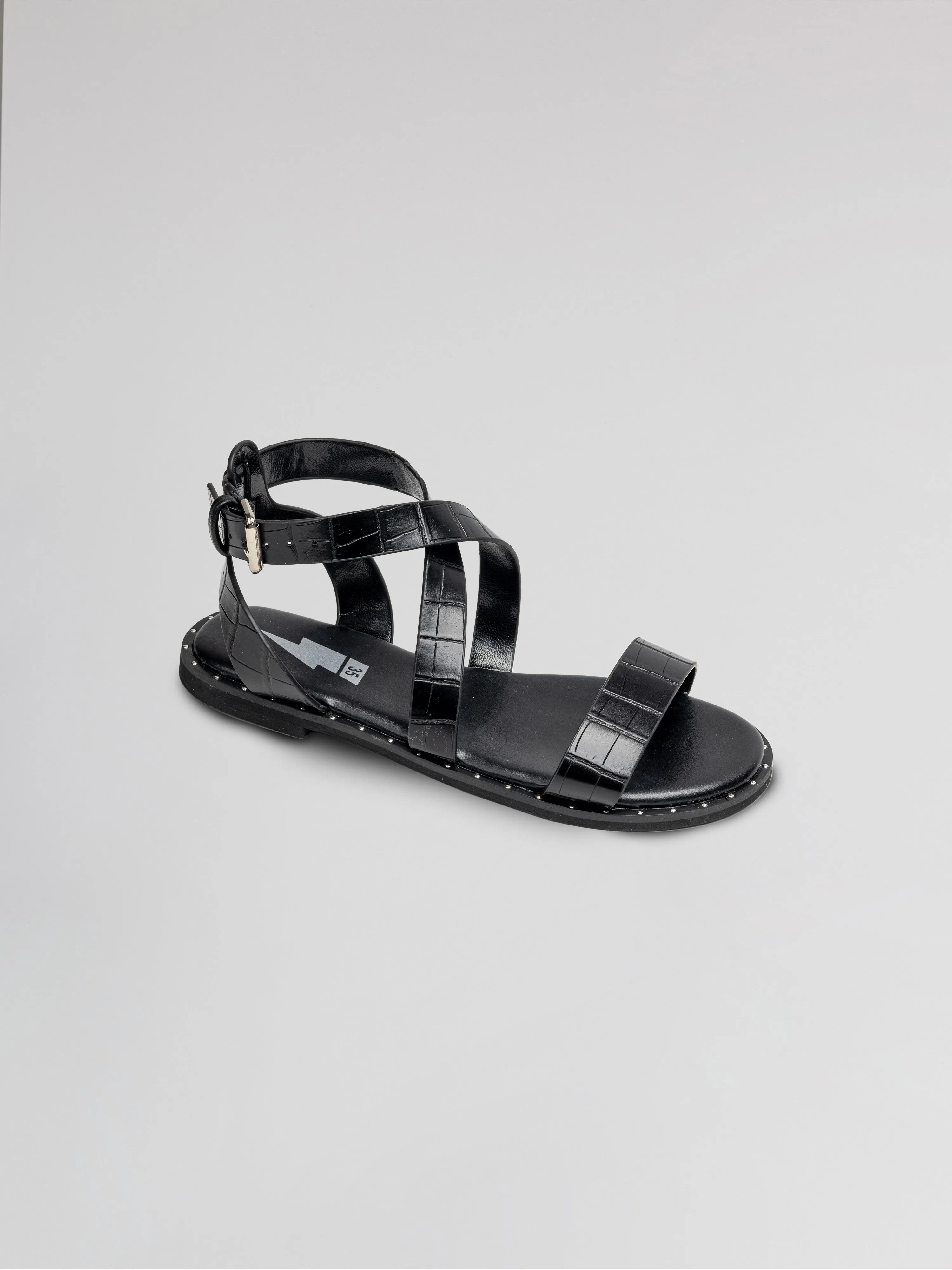 Girls Black Leather Strappy Sandals