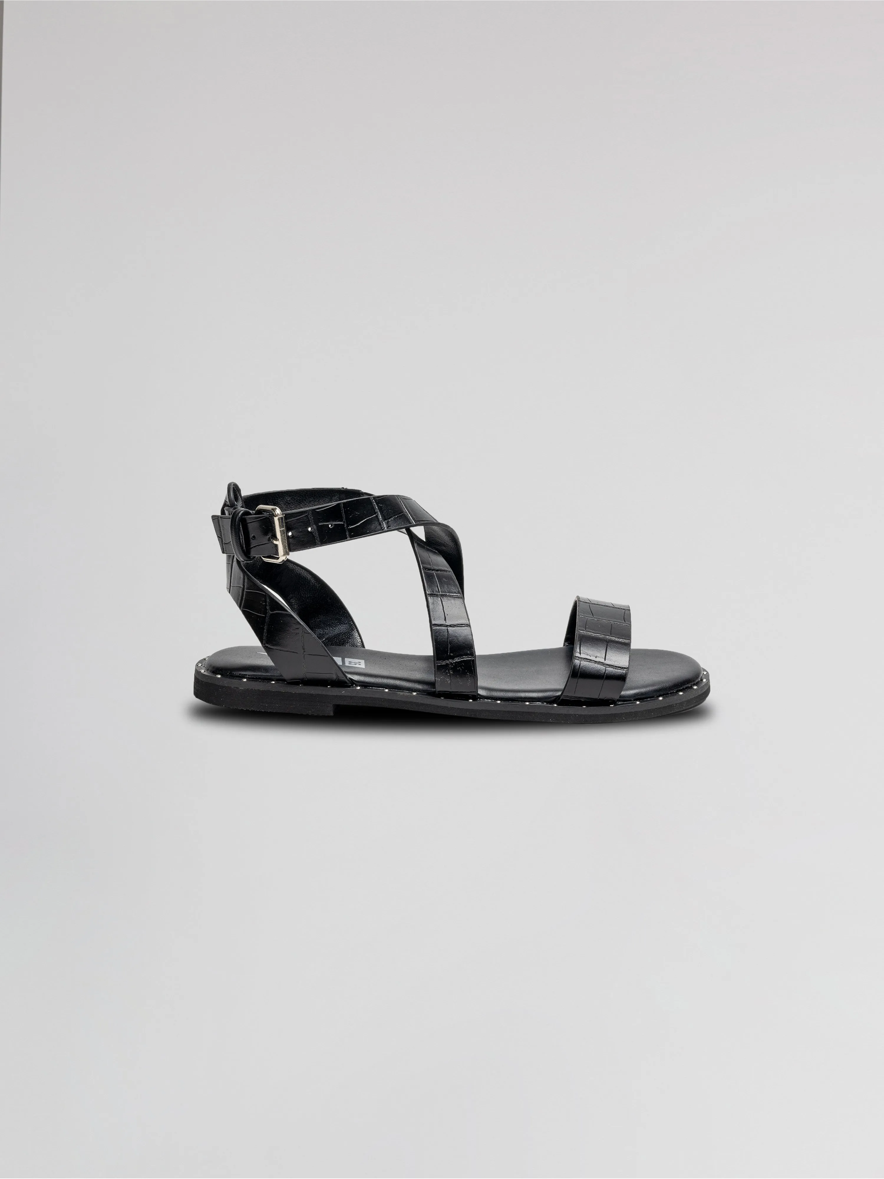 Girls Black Leather Strappy Sandals