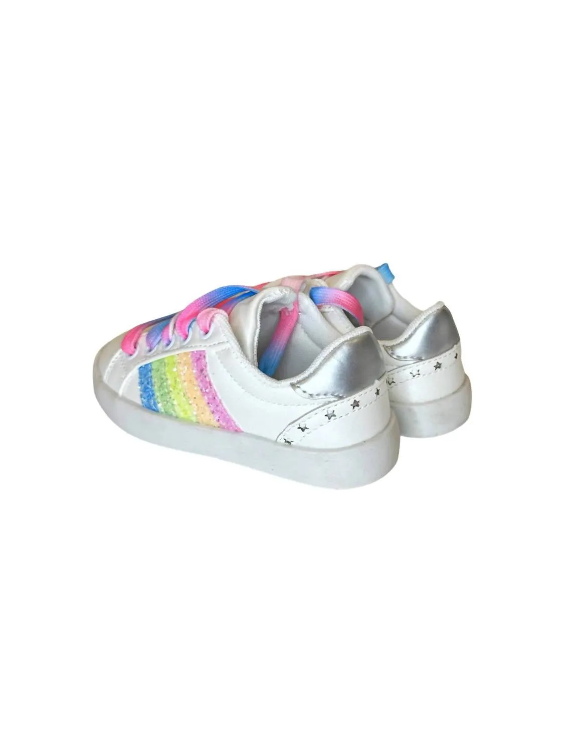 Girl's Rainbow Striped Sneakers In White Multi